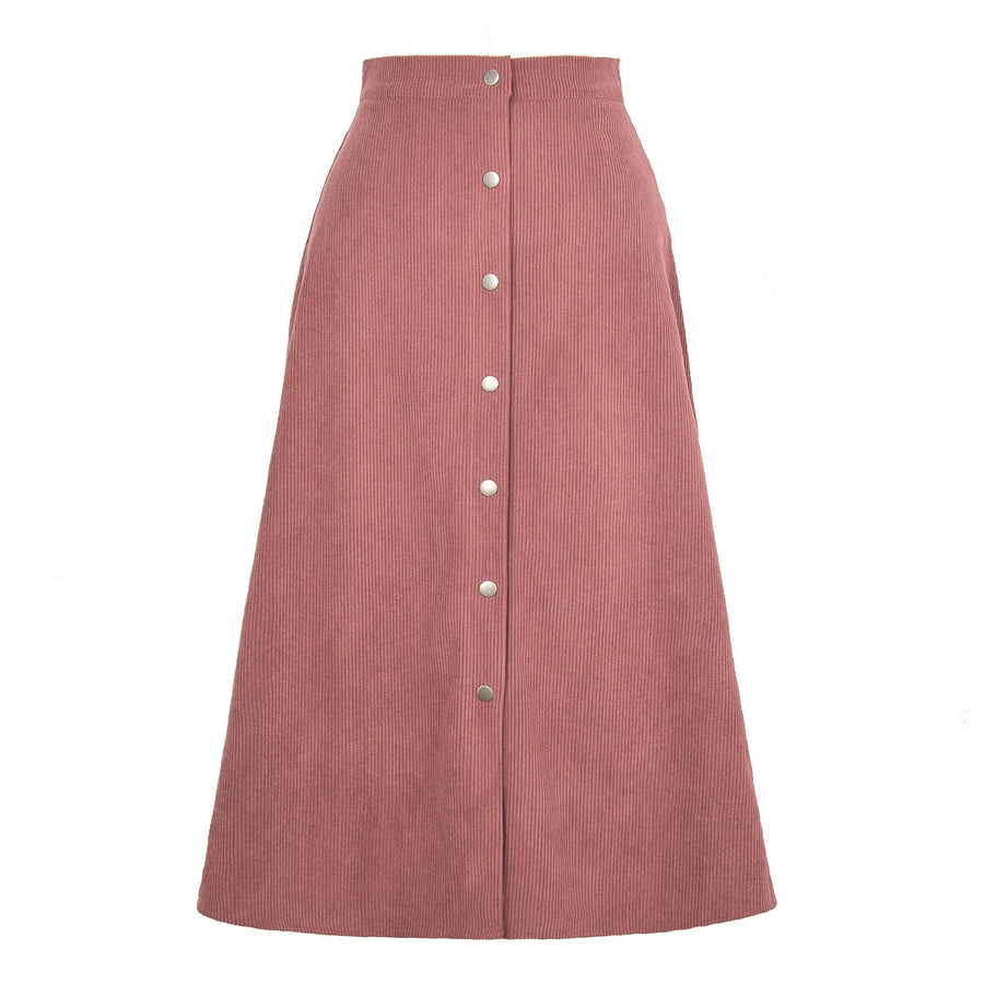 Ludmila Corduroy Skirt with Button Front in Pink