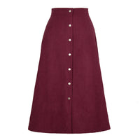 Ludmila Corduroy Skirt with Button Front in Wine Red