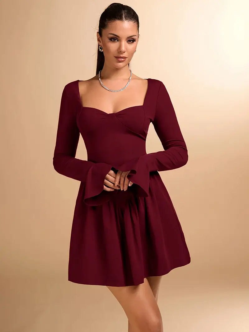 Ludmila Elegant Dress in Wine Red