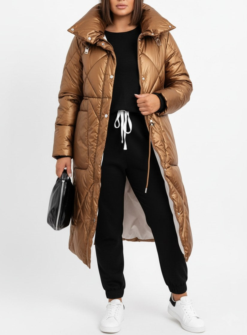 Ludmila Elegant Jacket with Stand Collar in Brown