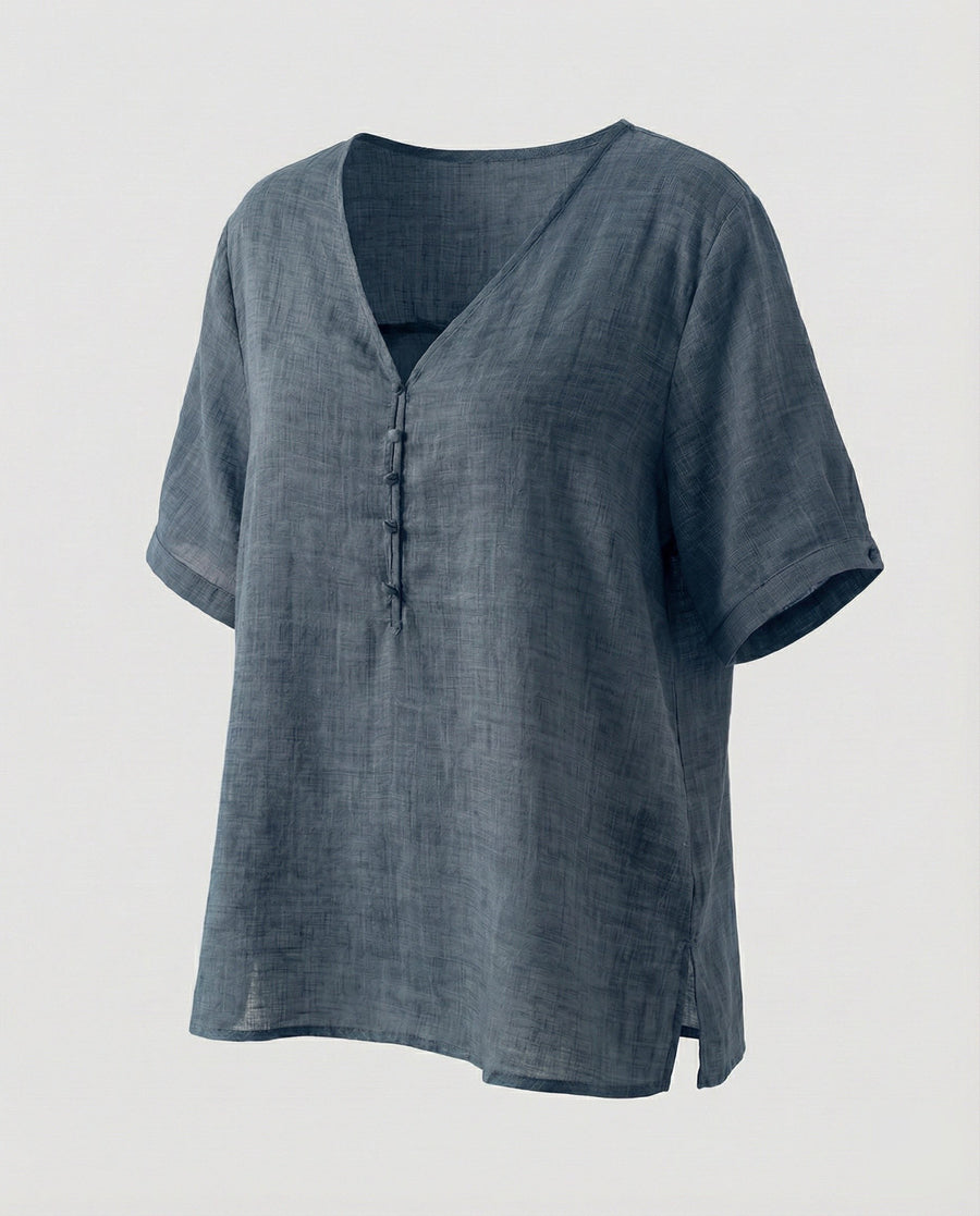 Ludmila Linen Blend Blouse in Blue