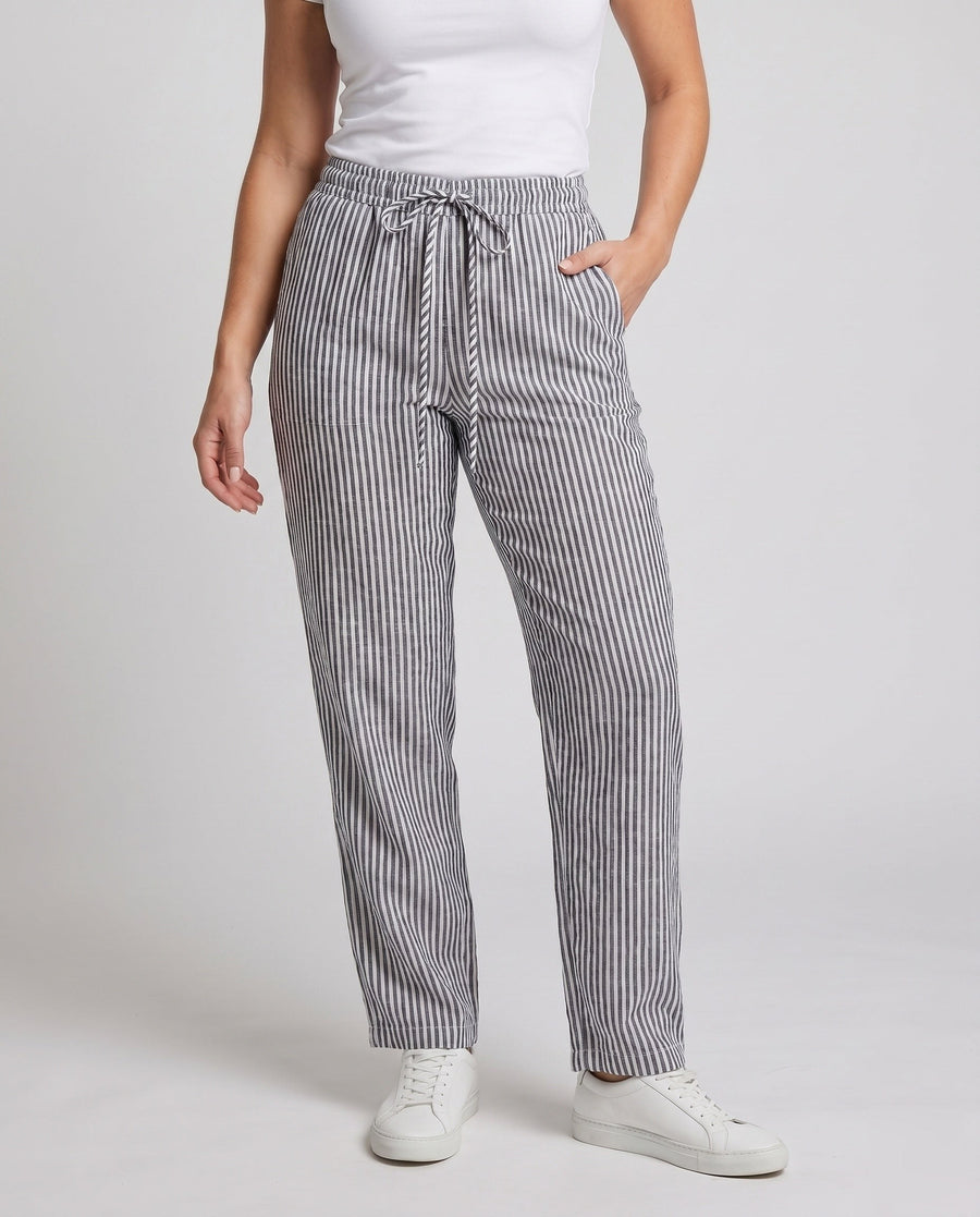 Ludmila Linen Trousers with Elastic Waist and Pockets