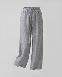 Ludmila Linen Trousers with Elastic Waist and Pockets in Blue