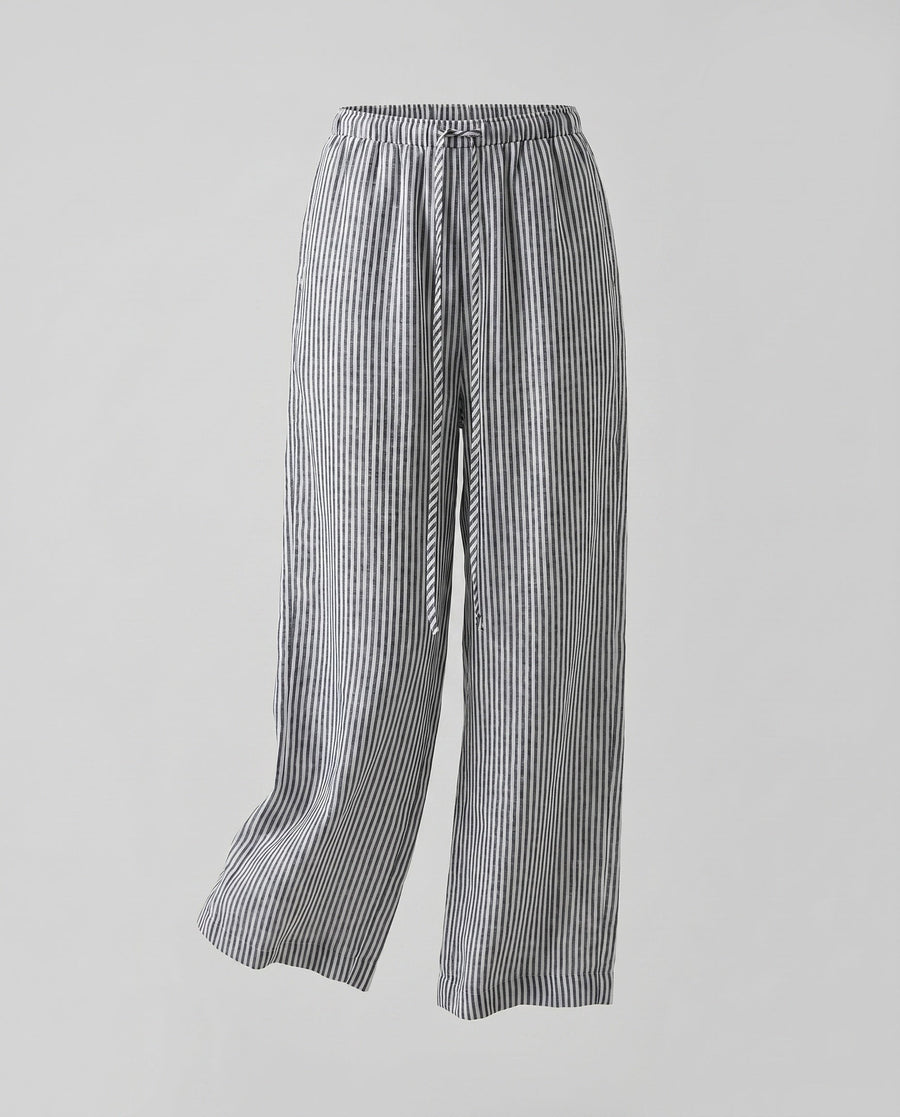 Ludmila Linen Trousers with Elastic Waist and Pockets in Blue