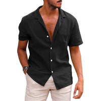 Ludwig Lightweight Linen Shirt with Short Sleeve in Black