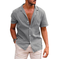 Ludwig Lightweight Linen Shirt with Short Sleeve in Grey