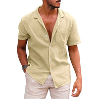 Ludwig Lightweight Linen Shirt with Short Sleeve in Khaki