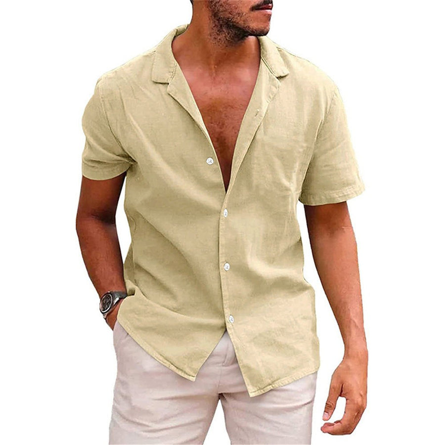 Ludwig Lightweight Linen Shirt with Short Sleeve in Khaki
