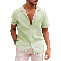 Ludwig Lightweight Linen Shirt with Short Sleeve in Light Green