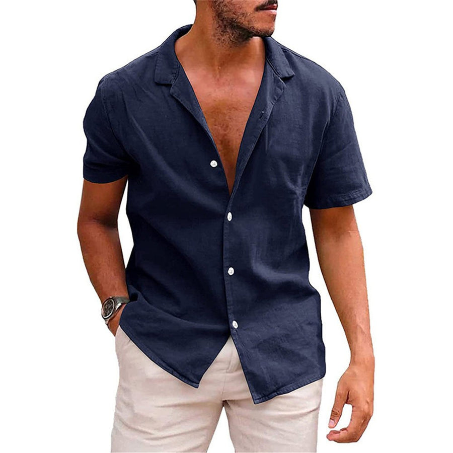 Ludwig Lightweight Linen Shirt with Short Sleeve in Navy