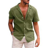 Ludwig Lightweight Linen Shirt with Short Sleeve in Olive Green