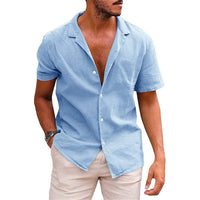 Ludwig Lightweight Linen Shirt with Short Sleeve in Sky Blue