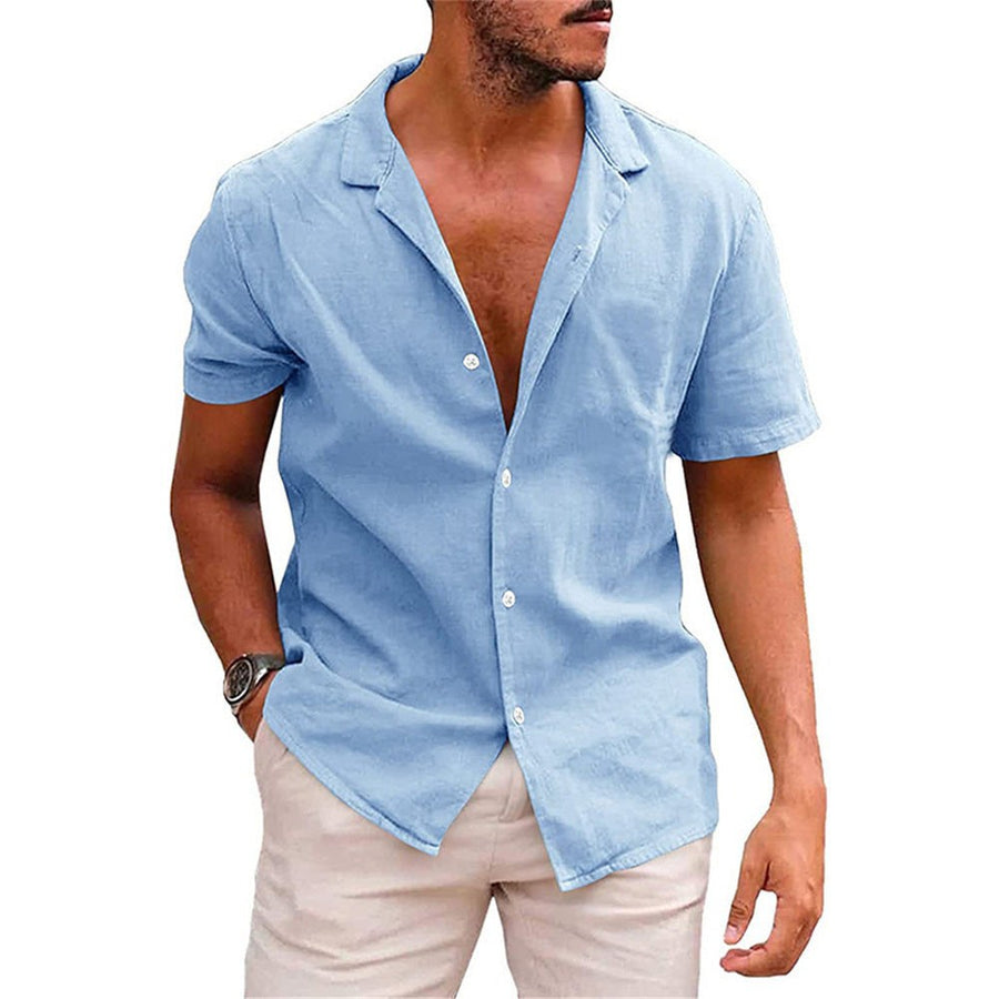Ludwig Lightweight Linen Shirt with Short Sleeve in Sky Blue