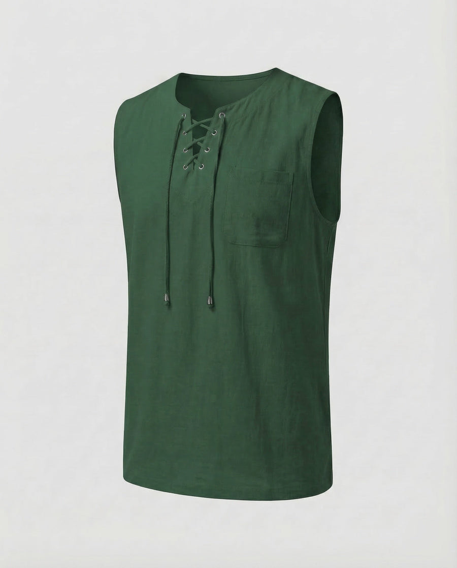 Ludwig Linen Top in Dark Green