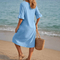 Lumara Women's Casual Midi Dress with Button Detail in Light Blue