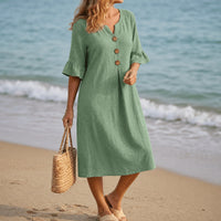 Lumara Women's Casual Midi Dress with Button Detail in Sage