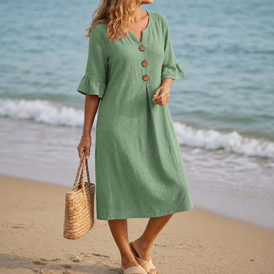 Lumara Women's Casual Midi Dress with Button Detail in Sage