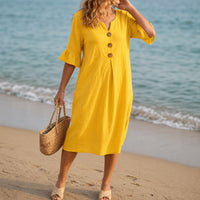 Lumara Women's Casual Midi Dress with Button Detail in Yellow
