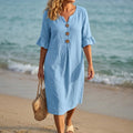 Lumara Women's Casual Midi Dress with Button Detail