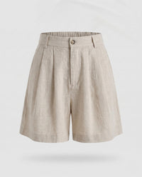Lumi Elegant Linen Shorts with Pleated in Beige