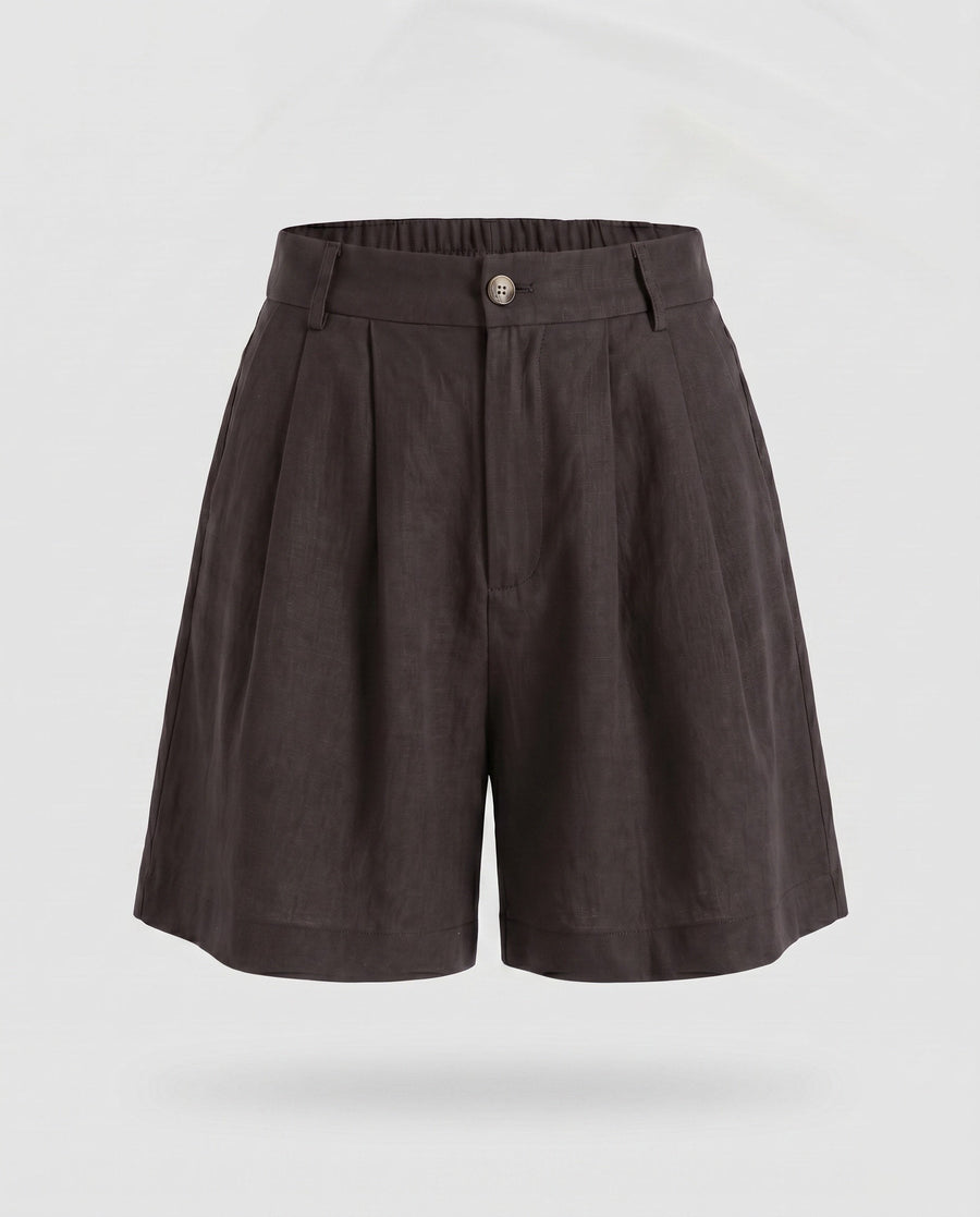 Lumi Elegant Linen Shorts with Pleated in Coffee