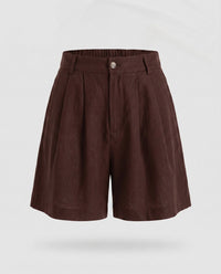 Lumi Elegant Linen Shorts with Pleated in Dark Brown