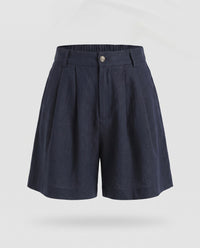 Lumi Elegant Linen Shorts with Pleated in Navy