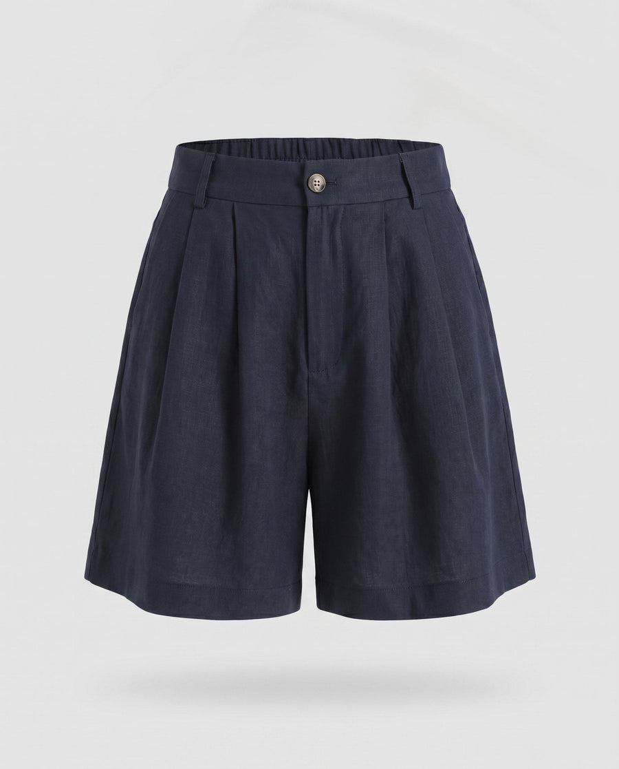 Lumi Elegant Linen Shorts with Pleated in Navy