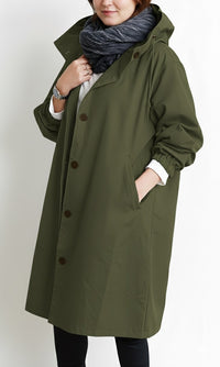 Lumi Trench Coat with Hood in Army Green