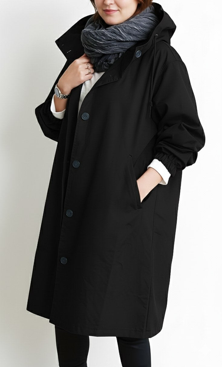 Lumi Trench Coat with Hood in Black