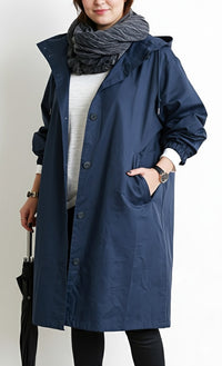 Lumi Trench Coat with Hood in Navy