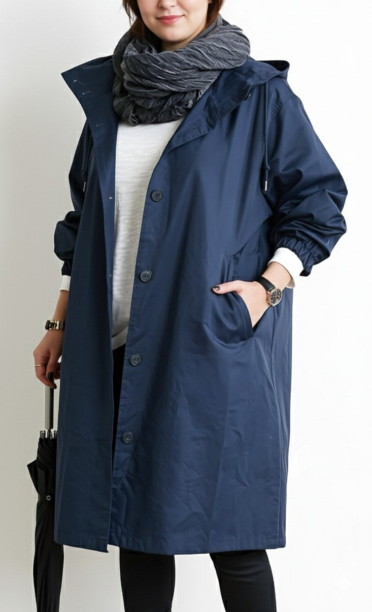 Lumi Trench Coat with Hood in Navy