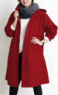 Lumi Trench Coat with Hood in Red