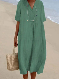 Luna Linen Summer Dress in Green