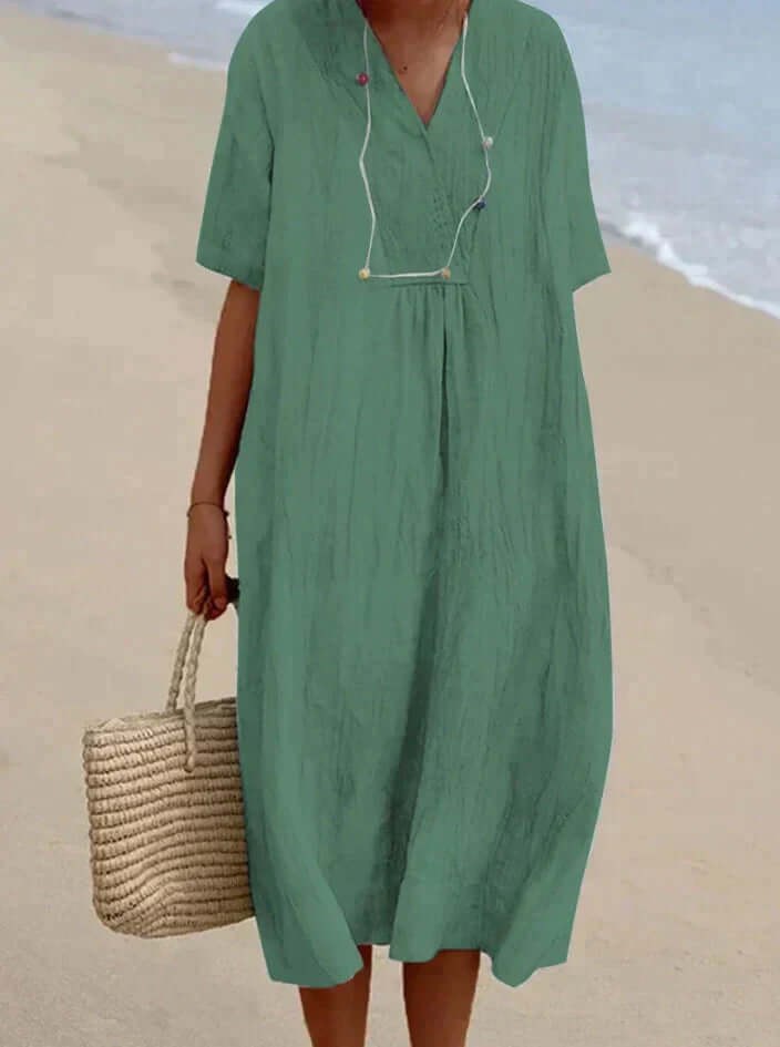 Luna Linen Summer Dress in Green