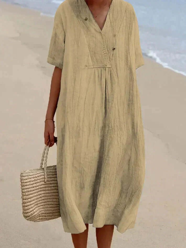 Luna Linen Summer Dress in Khaki