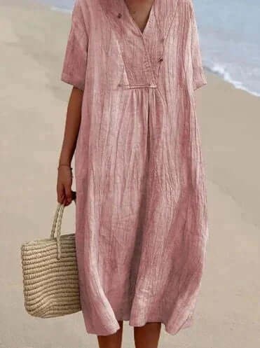 Luna Linen Summer Dress in Pink