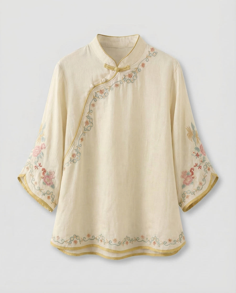 Luna Shirt with Embroidery in Beige
