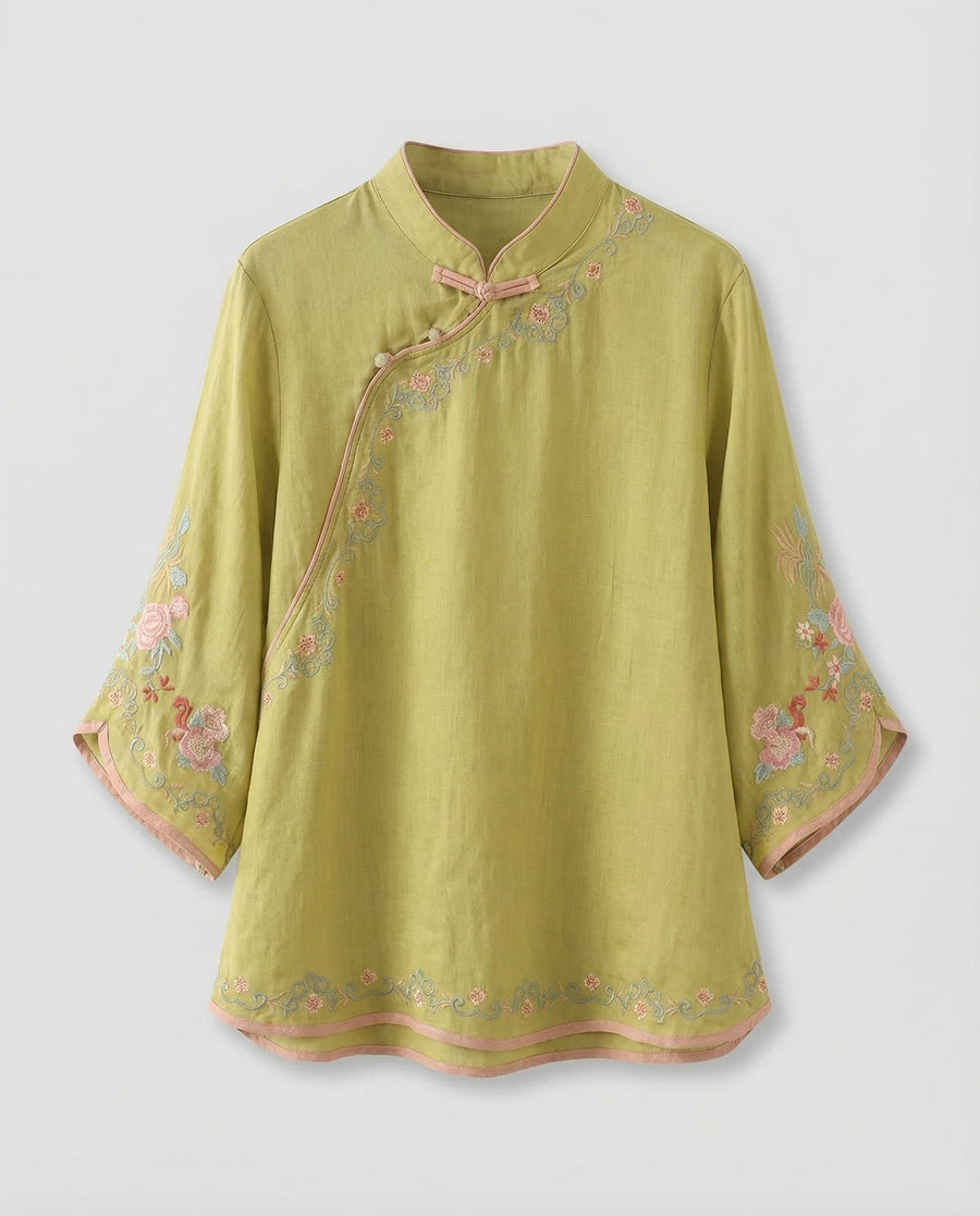 Luna Shirt with Embroidery in Green