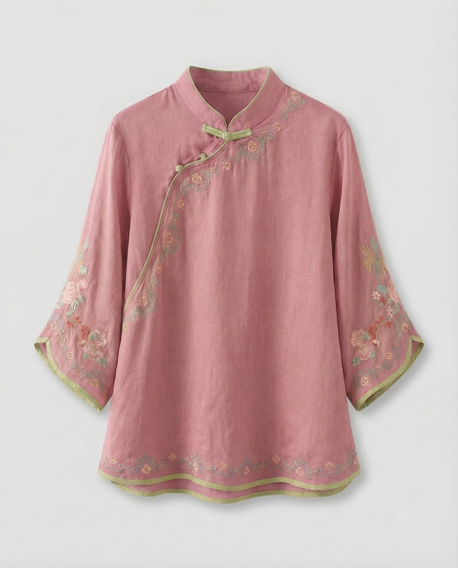 Luna Shirt with Embroidery in Magenta