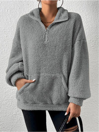 Luna Sweater with Stand Collar and Side Pockets in Grey