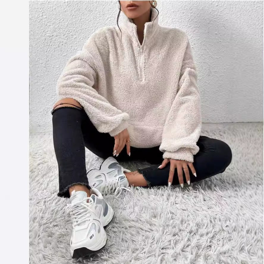 Luna Sweater with Stand Collar and Side Pockets