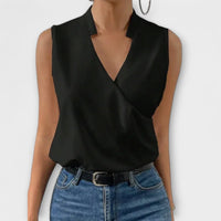 Luna Women's Sleeveless Wrap V-Neck Top Surplice Blouse in Black