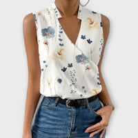 Luna Women's Sleeveless Wrap V-Neck Top Surplice Blouse in Floral 3