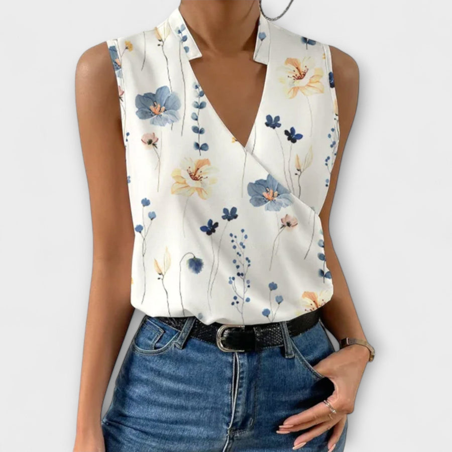 Luna Women's Sleeveless Wrap V-Neck Top Surplice Blouse in Floral 3