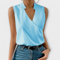 Luna Women's Sleeveless Wrap V-Neck Top Surplice Blouse in Sky Blue