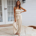 Luna Women's Strapless Wide Leg Jumpsuit Tie Waist