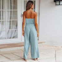 Luna Women's Strapless Wide Leg Jumpsuit Tie Waist in Light Blue
