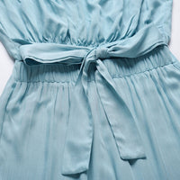 Luna Women's Strapless Wide Leg Jumpsuit Tie Waist in Light Blue