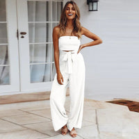 Luna Women's Strapless Wide Leg Jumpsuit Tie Waist in White